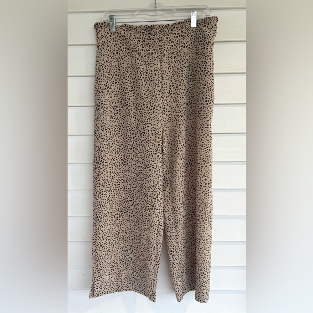 Sanctuary Taupe Leopard Animal Print Pull On Wide Leg Pants Crop Large NEW NWT
